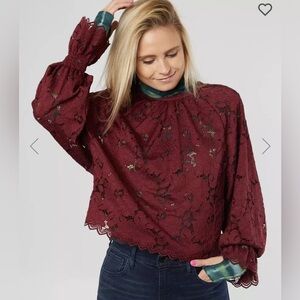 Free People, Olivia lace blouse, color: wine, burgundy. Size medium.